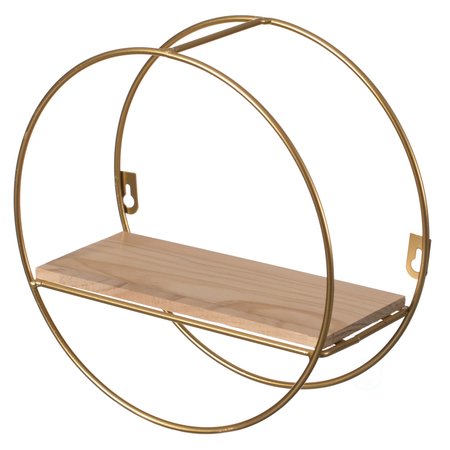 FABULAXE Round Accent Floating Shelf Decor Display Wall Mounted Rack w/Metal Frame and Wood Shelf, Gold QI004336.GD